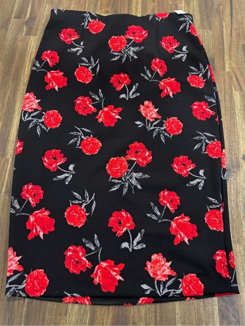 Dynamite Black Pencil Skirt with Red Floral Print